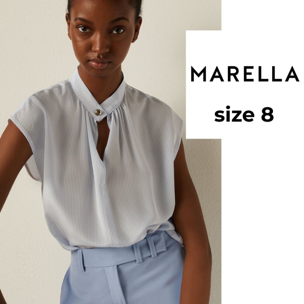 MARELLA Light Blue Pinstripe Silk Blouse